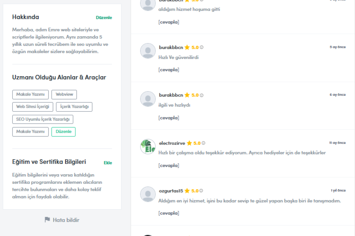 Bionluk Freelance Hizmetlerim